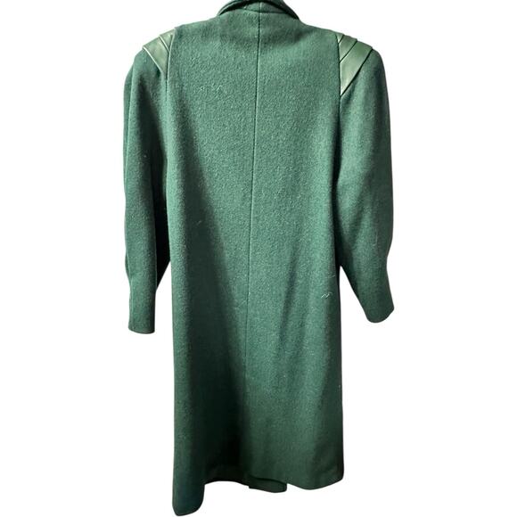 Vintage Emerald Green Double Breasted Worthington Wool Blend Leather Coat Sz 8 - Picture 6 of 14